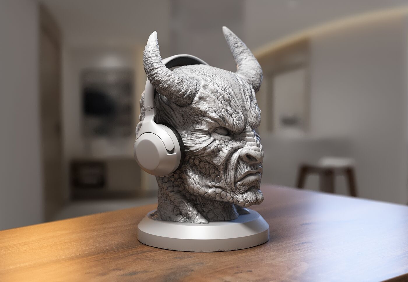 Demon creature Headphone Stand Cyborg Headset Stand 3D print model_3