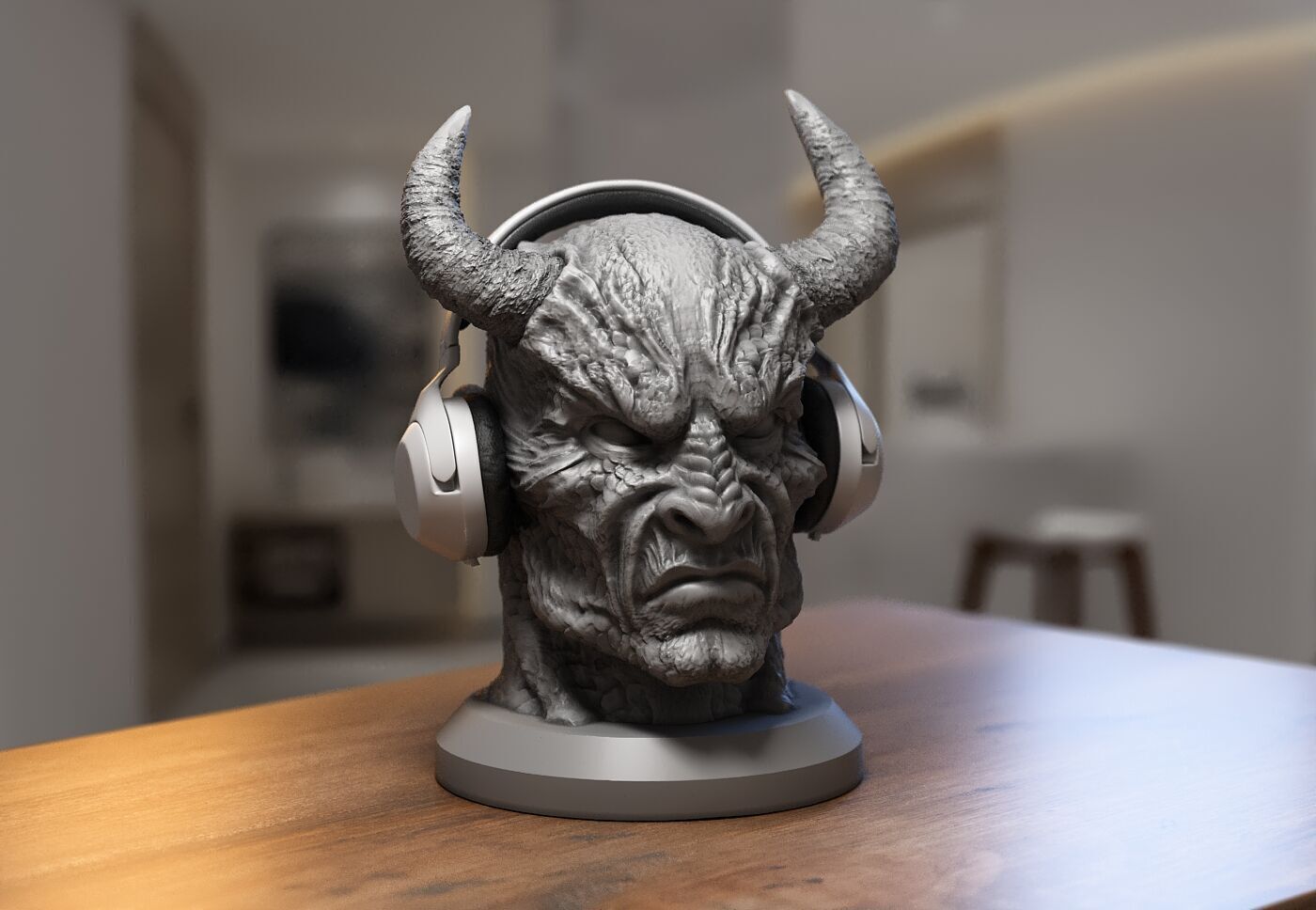 Demon creature Headphone Stand Cyborg Headset Stand 3D print model_1