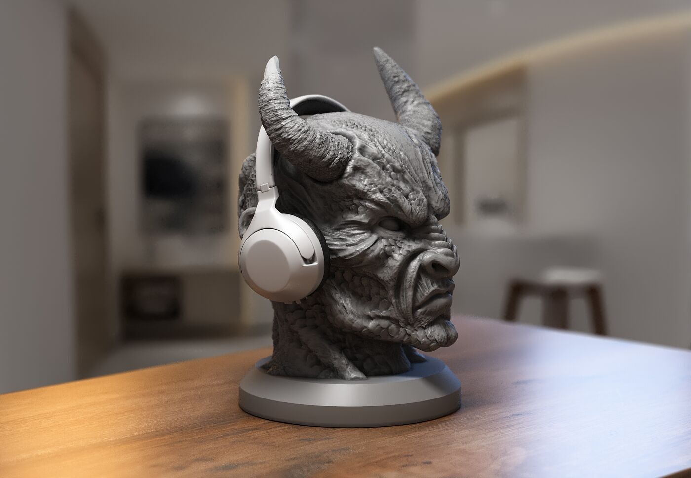 Demon creature Headphone Stand Cyborg Headset Stand 3D print model_4