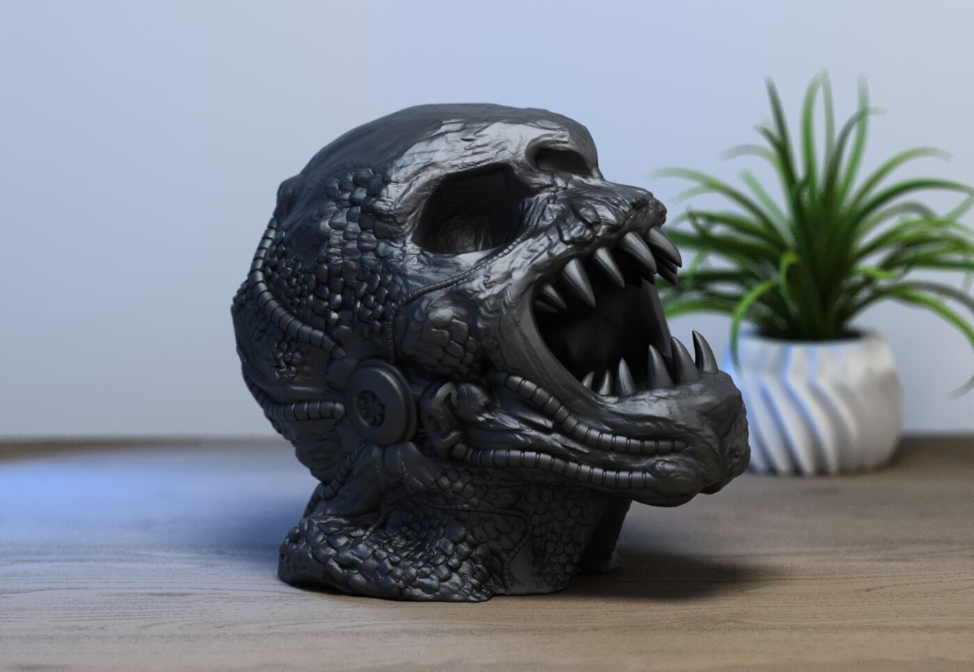 Demon Robot Headphone Stand  Beast Cyborg Headset Stand 3D print model_4