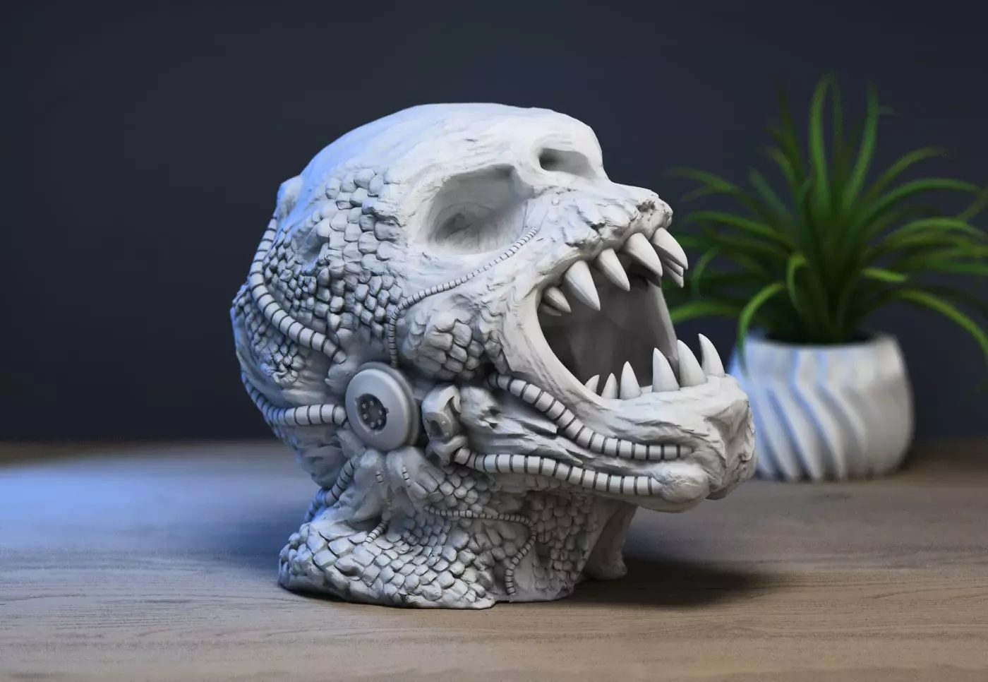 Demon Robot Headphone Stand  Beast Cyborg Headset Stand 3D print model_0