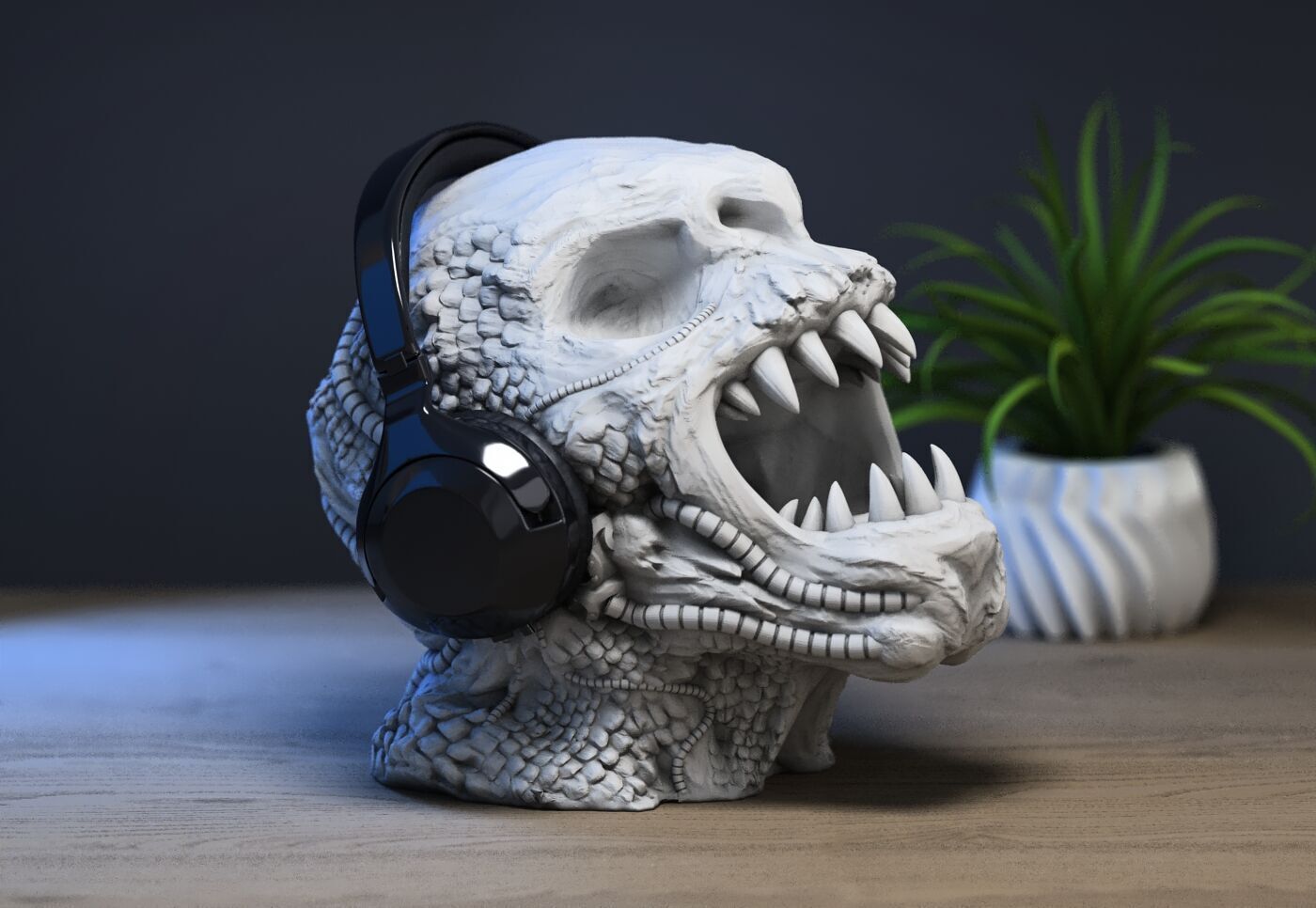 Demon Robot Headphone Stand  Beast Cyborg Headset Stand 3D print model_1