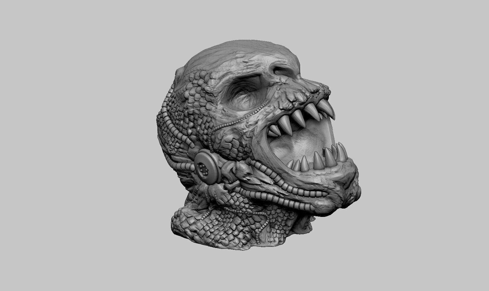 Demon Robot Headphone Stand  Beast Cyborg Headset Stand 3D print model_9