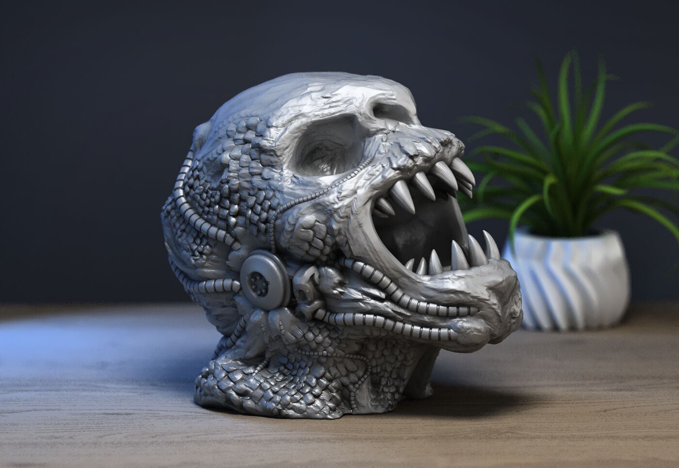 Demon Robot Headphone Stand  Beast Cyborg Headset Stand 3D print model_3