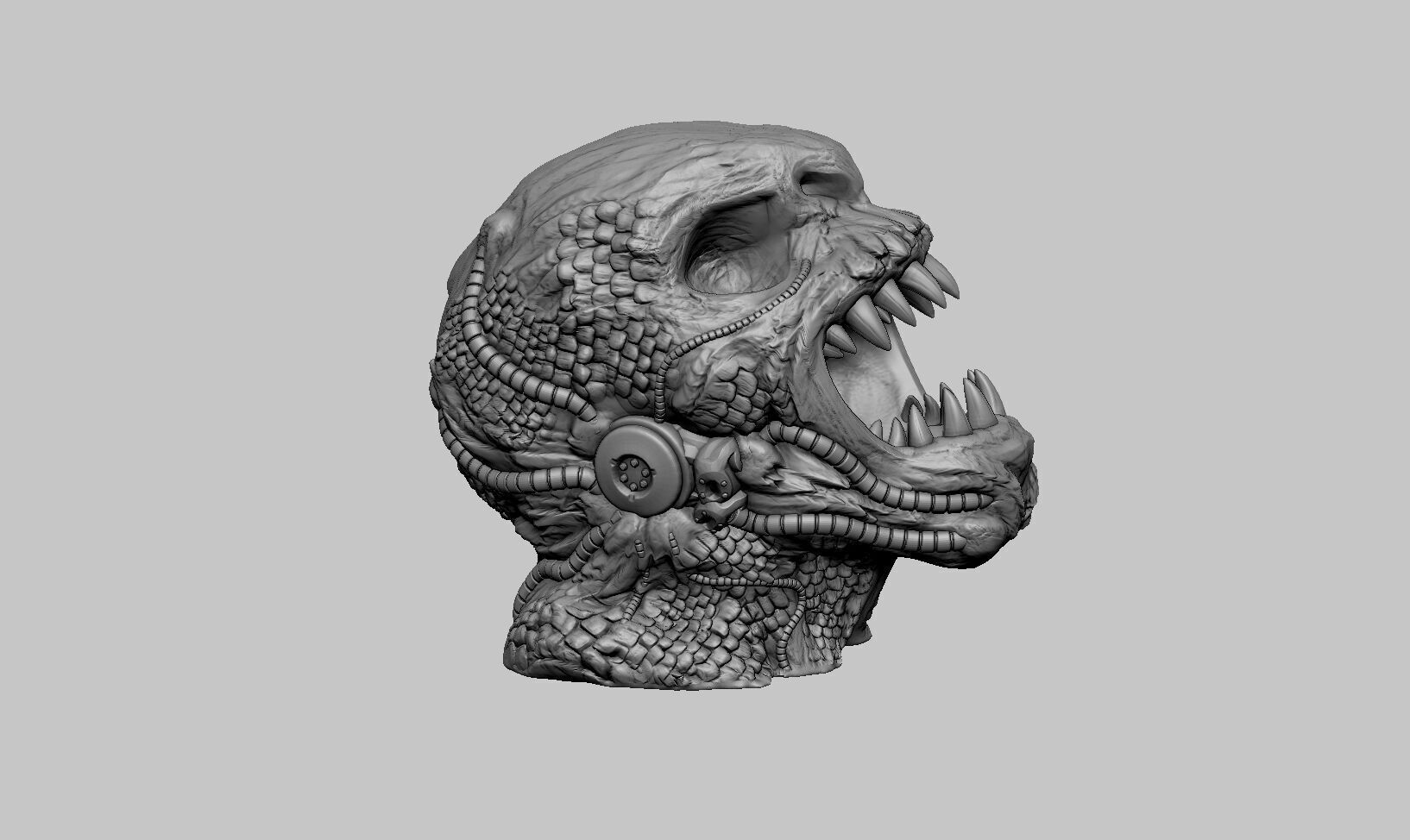 Demon Robot Headphone Stand  Beast Cyborg Headset Stand 3D print model_5