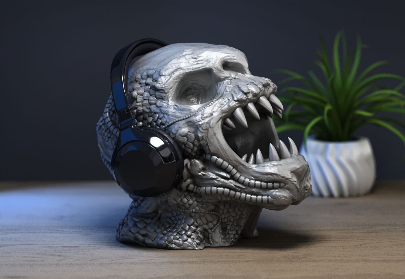 Demon Robot Headphone Stand  Beast Cyborg Headset Stand 3D print model_2