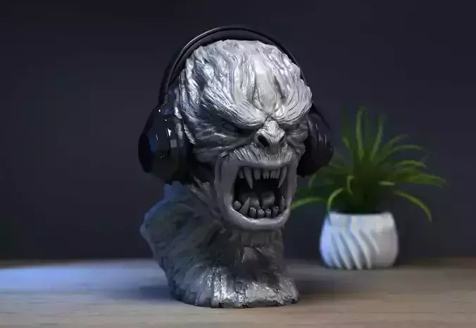 Demon scream creature Headphone Stand  Cyborg Headset Stand