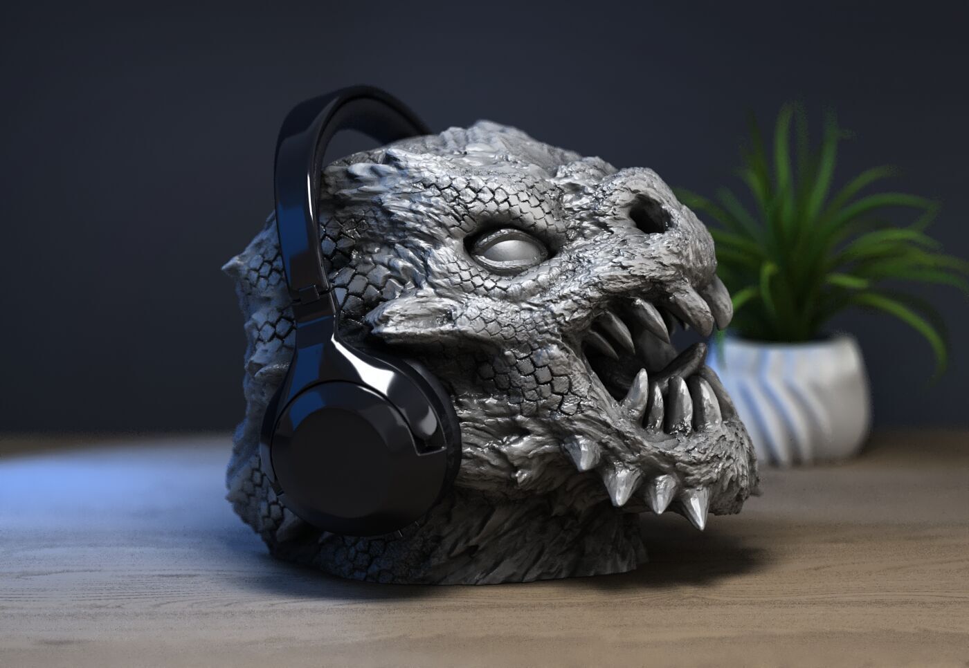 Demon creature Headphone Stand Cyborg Headset Stand 3D print model_1