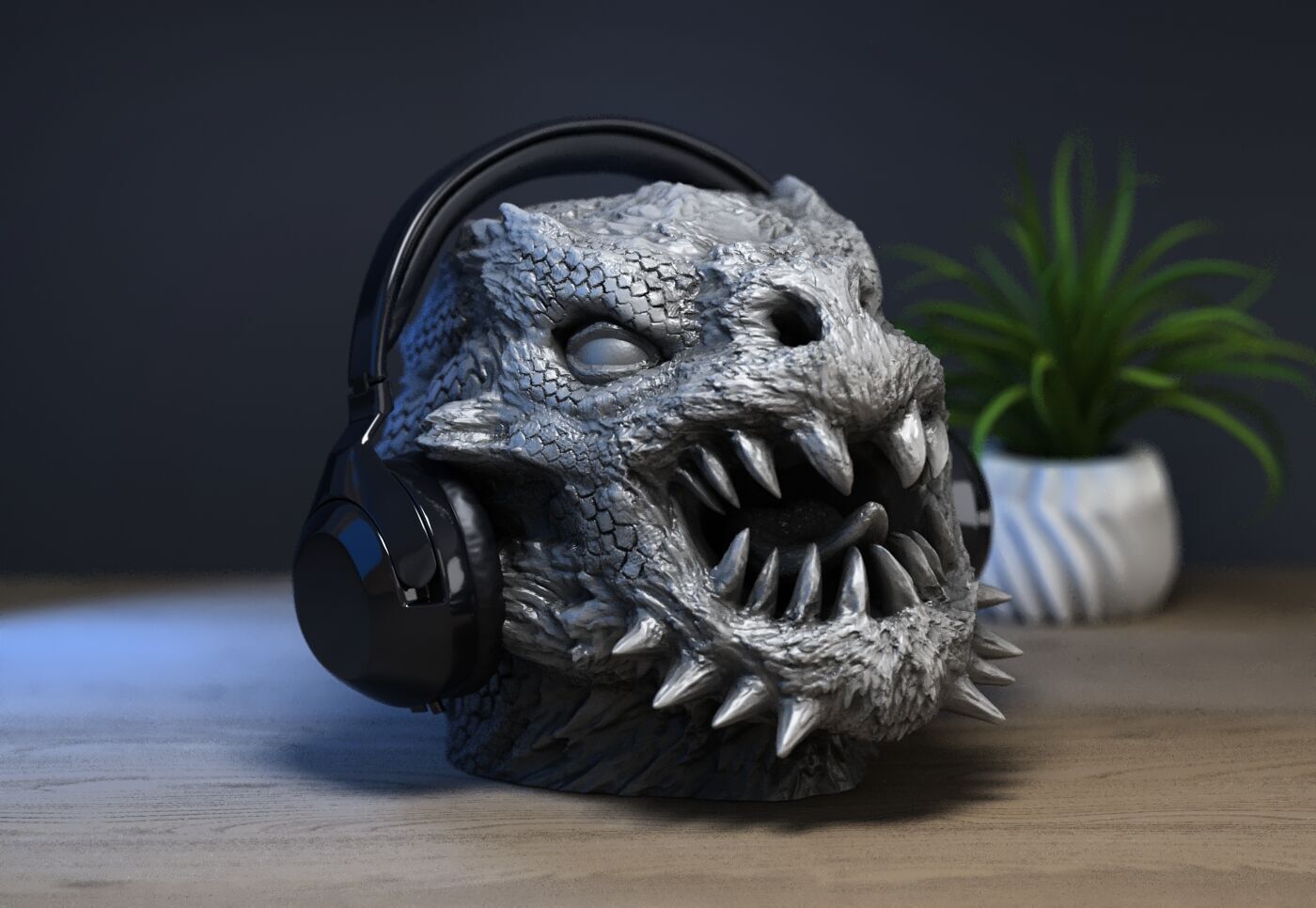 Demon creature Headphone Stand Cyborg Headset Stand 3D print model_4