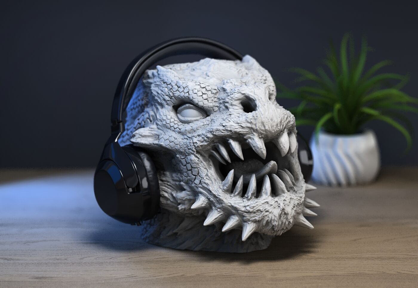 Demon creature Headphone Stand Cyborg Headset Stand 3D print model_6