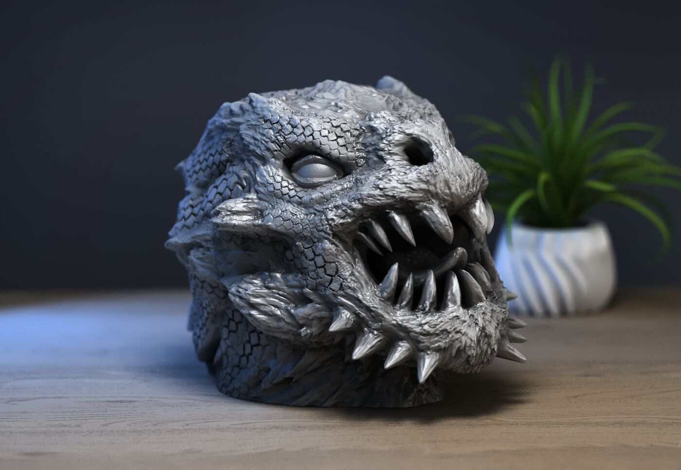 Demon creature Headphone Stand Cyborg Headset Stand 3D print model_5