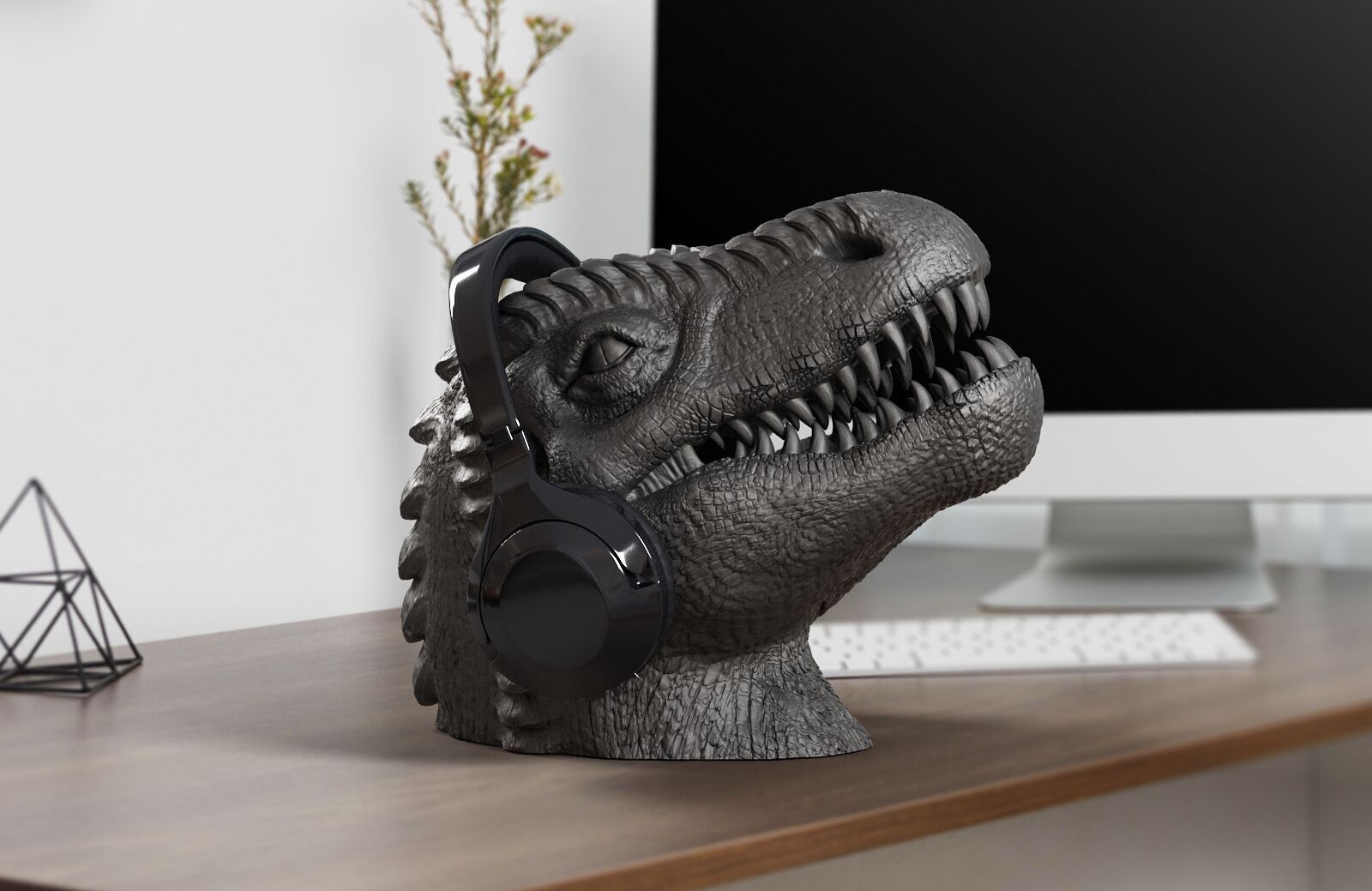 Dinosaur Headphone Stand Dragon Headset Stand 3D print model_3