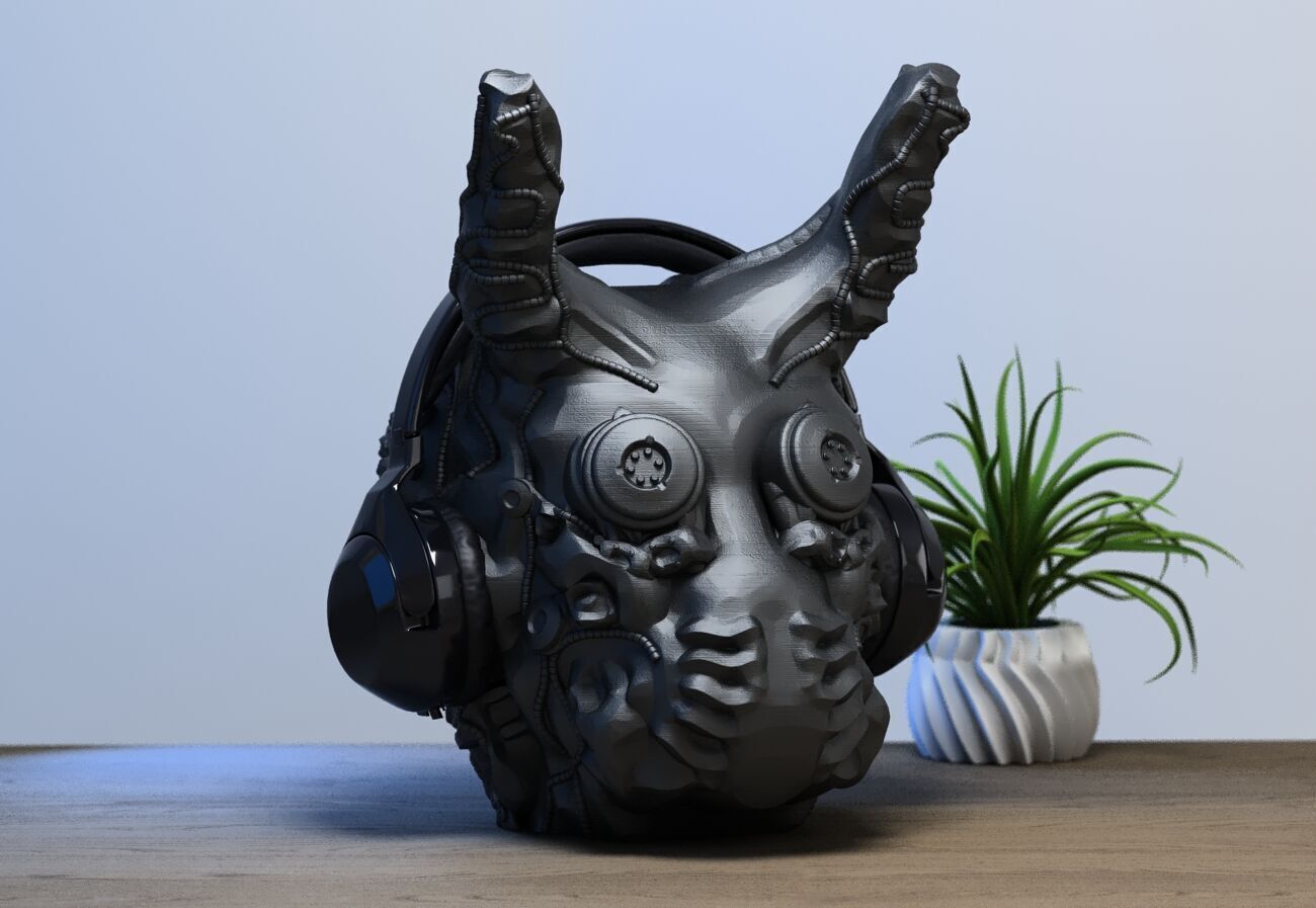 Cyborg Skull  Headphone Holder Gaming Accessories  3D print model_3