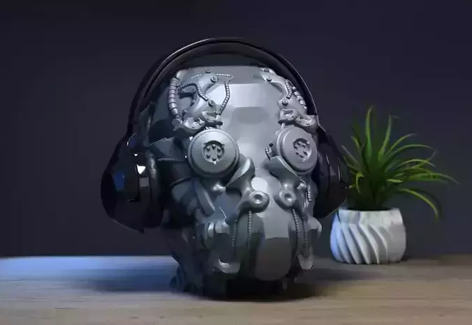 Cyborg Skull  Headphone Holder Gaming Accessories 3D print model