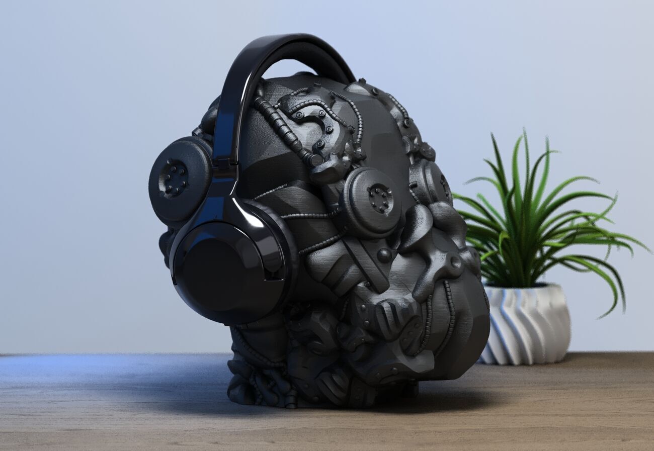 Cyborg Skull  Headphone Holder Gaming Accessories 3D print model_3