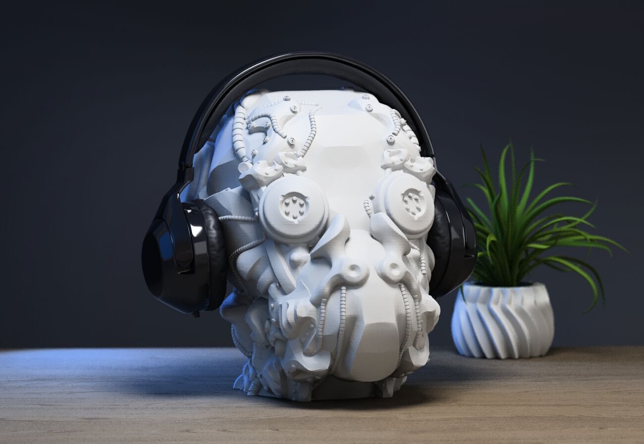 Cyborg Skull  Headphone Holder Gaming Accessories 3D print model_1