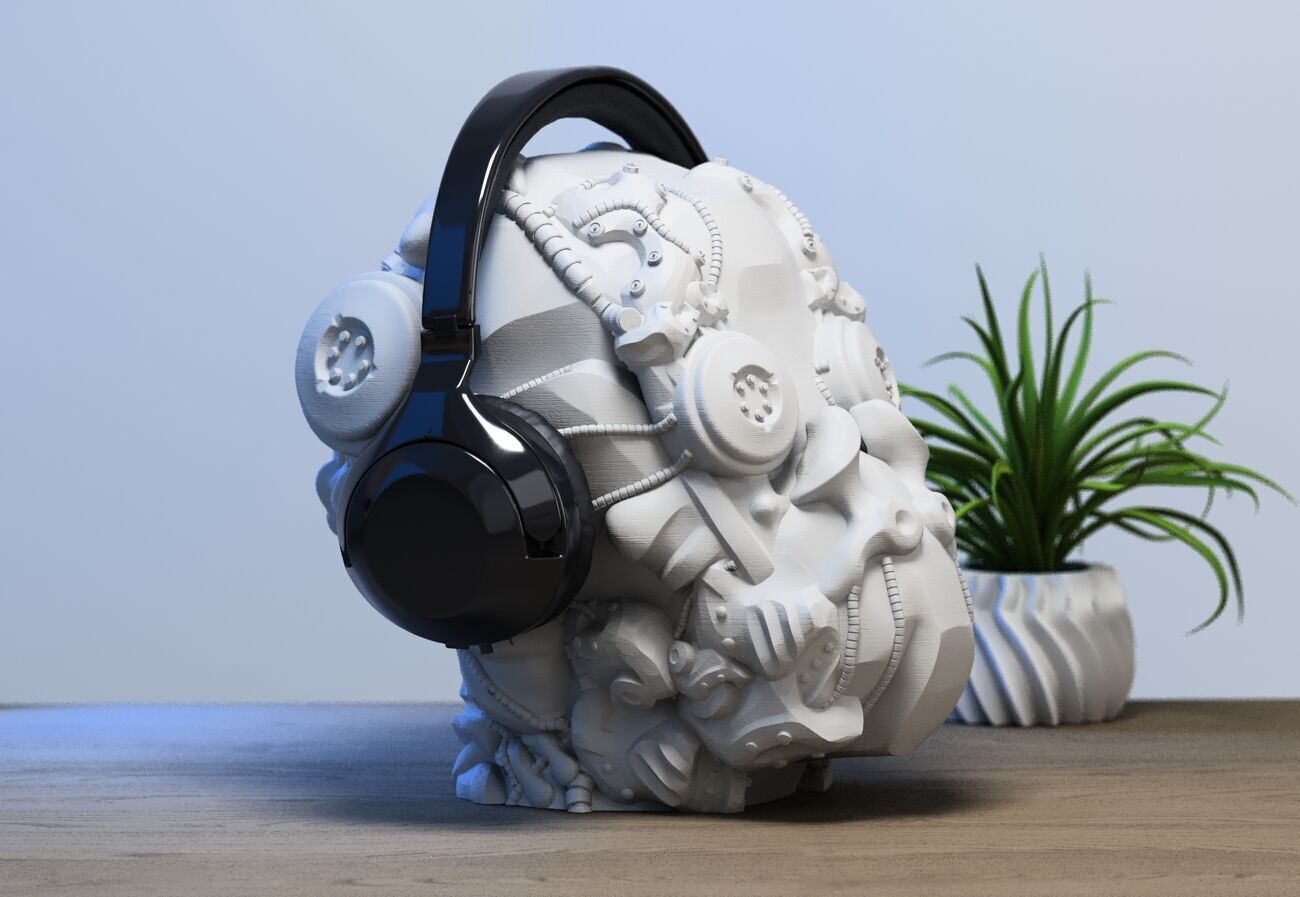 Cyborg Skull  Headphone Holder Gaming Accessories 3D print model_4
