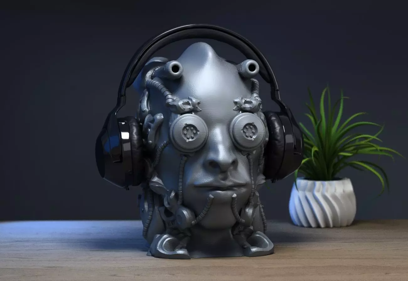 Cyborg Skull  Headphone Holder Gaming Accessories 3D print model_0