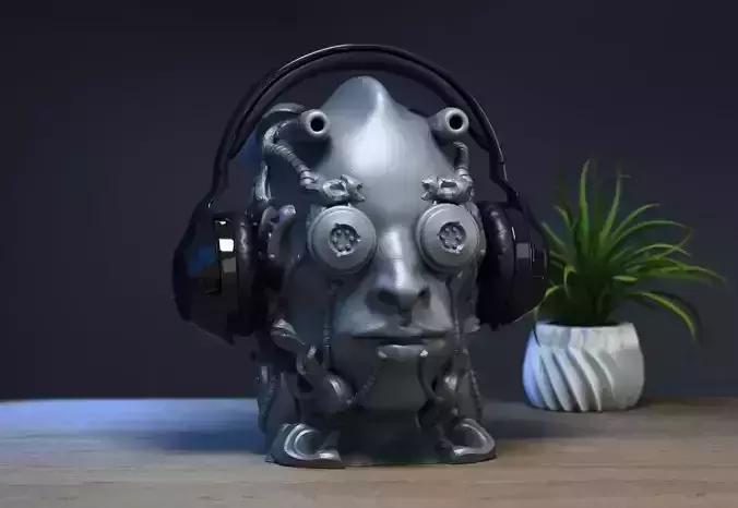 Cyborg Skull  Headphone Holder Gaming Accessories 3D print model