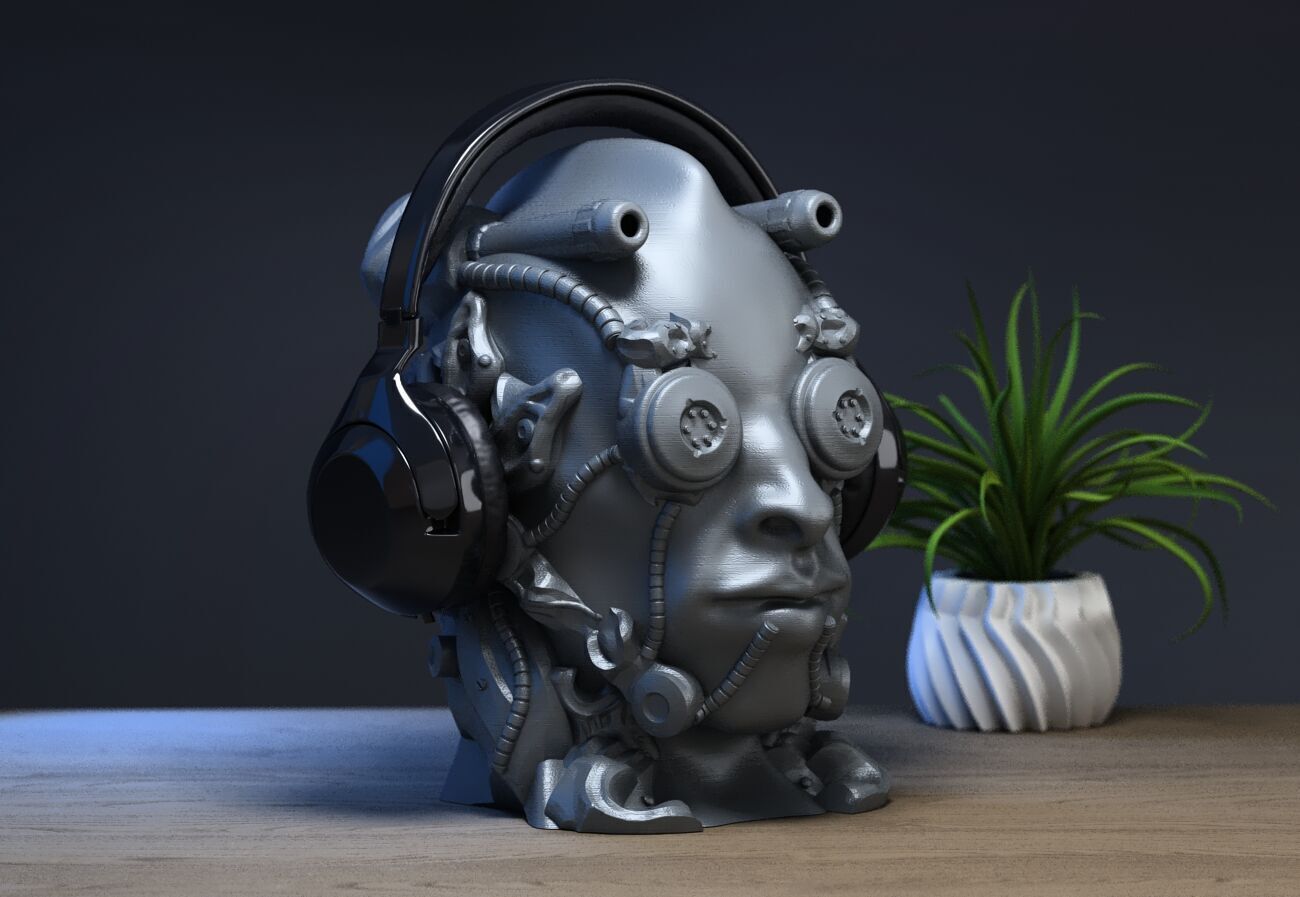 Cyborg Skull  Headphone Holder Gaming Accessories 3D print model_1