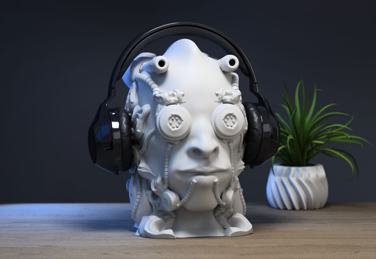 Cyborg Skull  Headphone Holder Gaming Accessories 3D print model_2