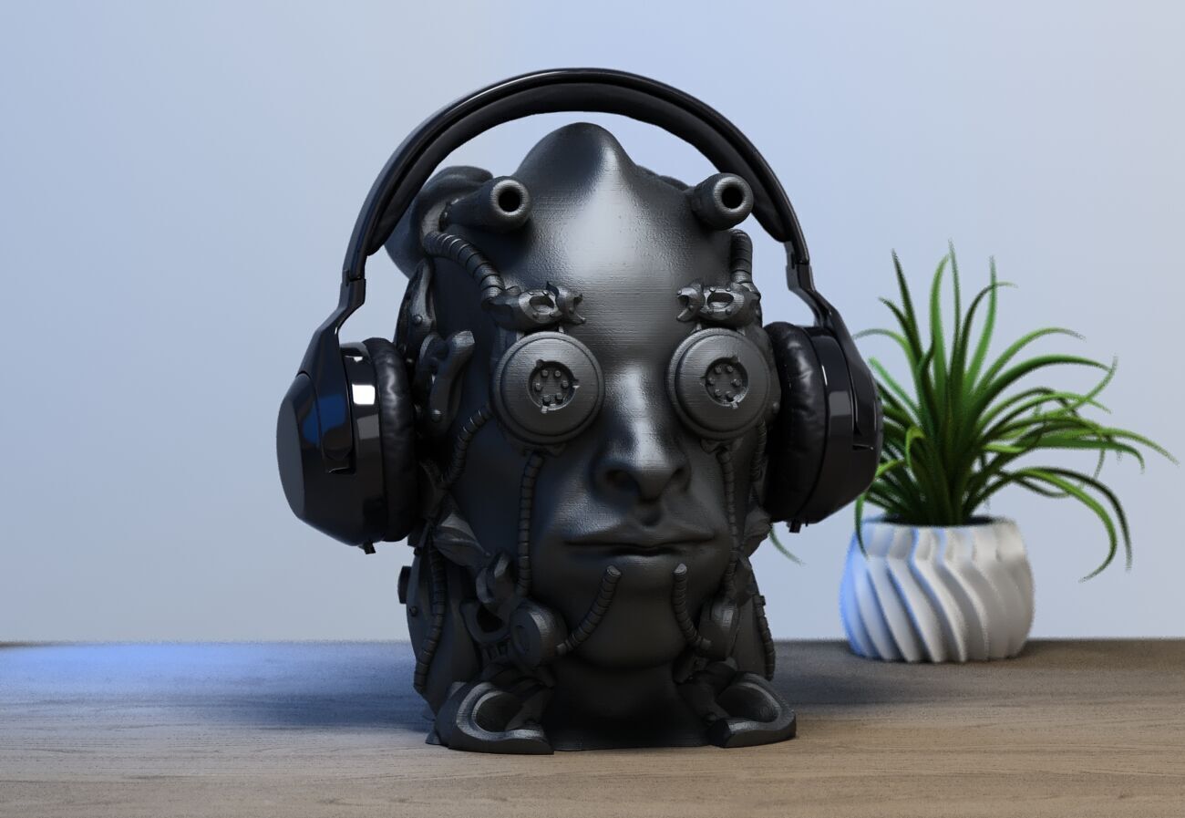 Cyborg Skull  Headphone Holder Gaming Accessories 3D print model_3