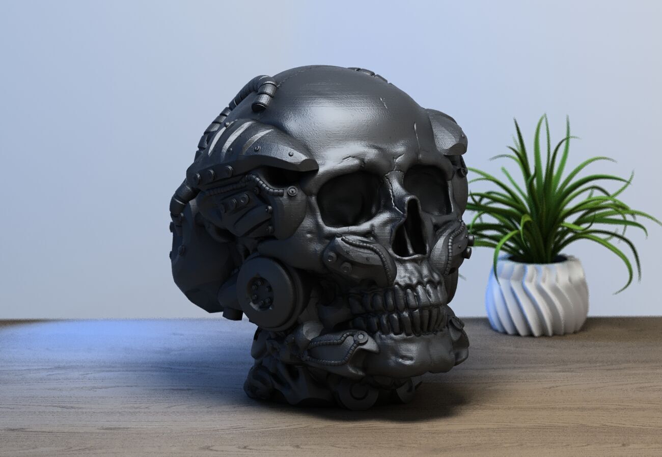 Robot Skull Headphone Stand Cyborg Headset Stand  3D print model_2