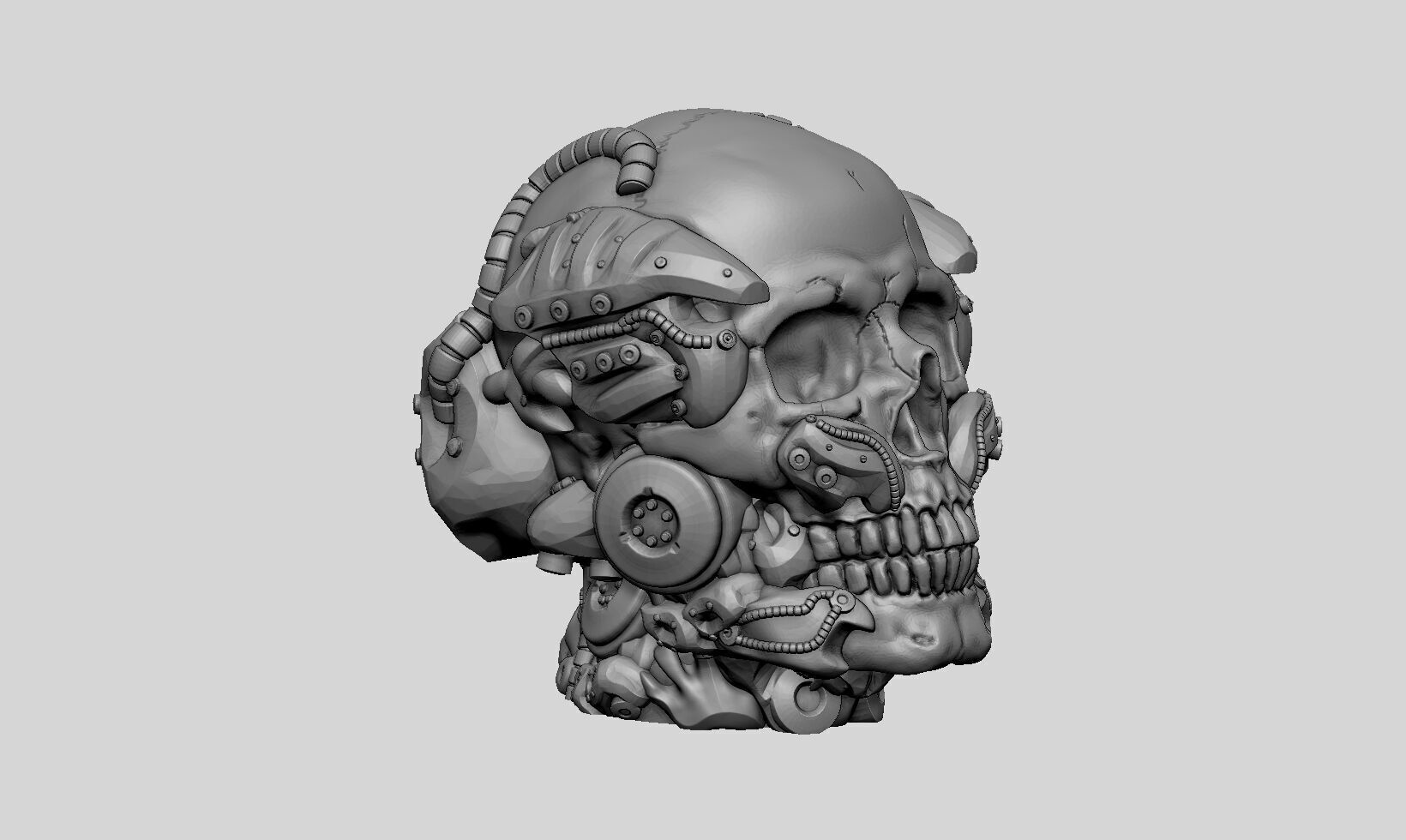 Robot Skull Headphone Stand Cyborg Headset Stand  3D print model_6