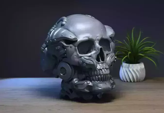 Robot Skull Headphone Stand Cyborg Headset Stand  3D print model