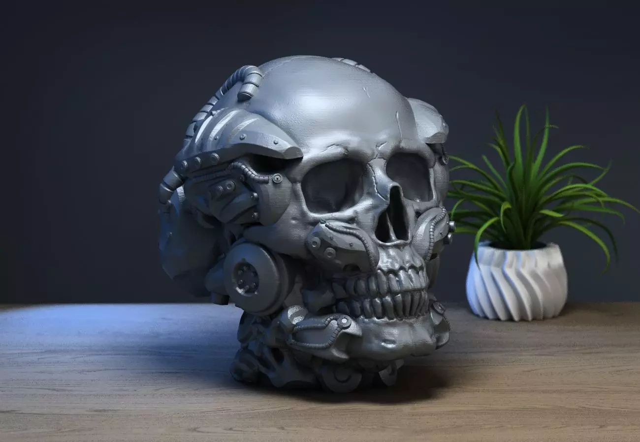 Robot Skull Headphone Stand Cyborg Headset Stand  3D print model_0