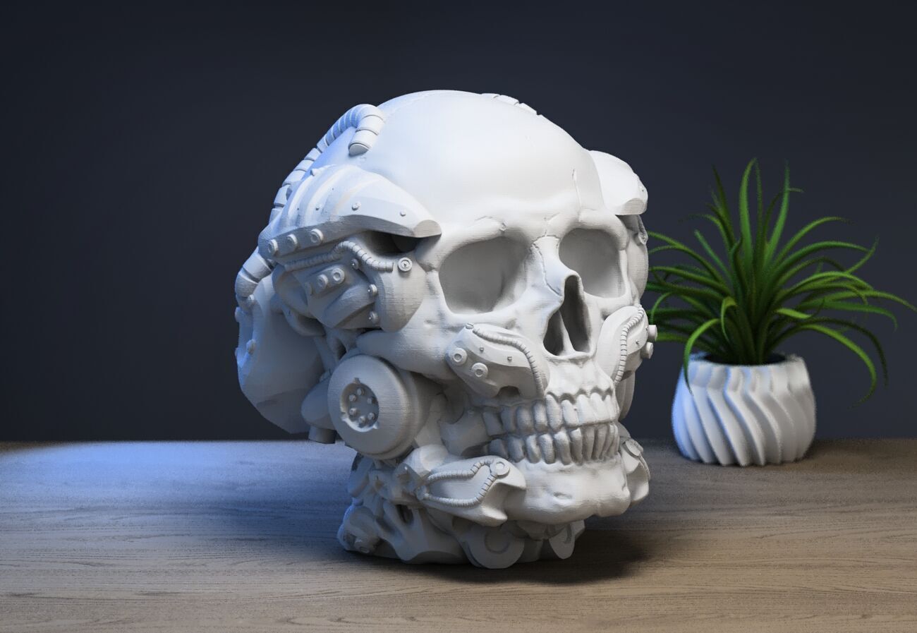 Robot Skull Headphone Stand Cyborg Headset Stand  3D print model_3