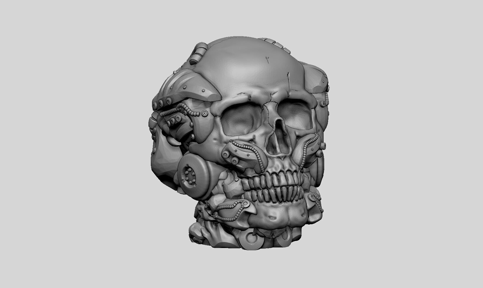 Robot Skull Headphone Stand Cyborg Headset Stand  3D print model_12