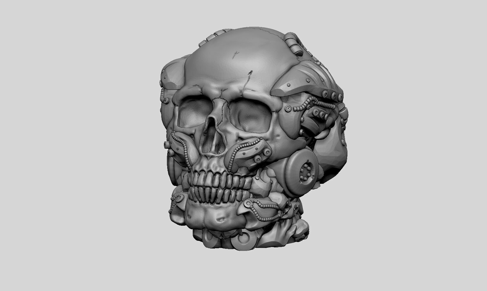 Robot Skull Headphone Stand Cyborg Headset Stand  3D print model_10