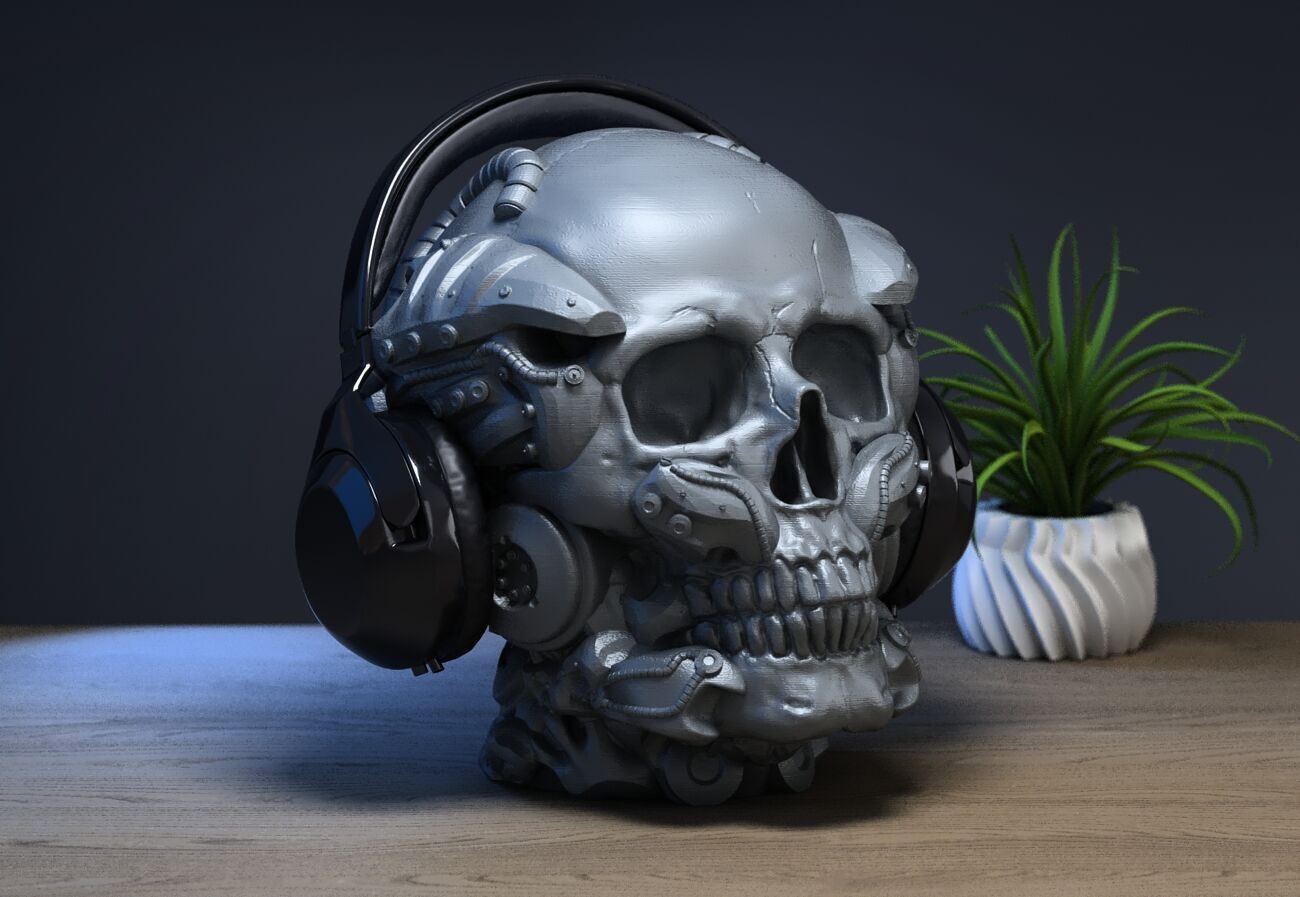 Robot Skull Headphone Stand Cyborg Headset Stand  3D print model_1