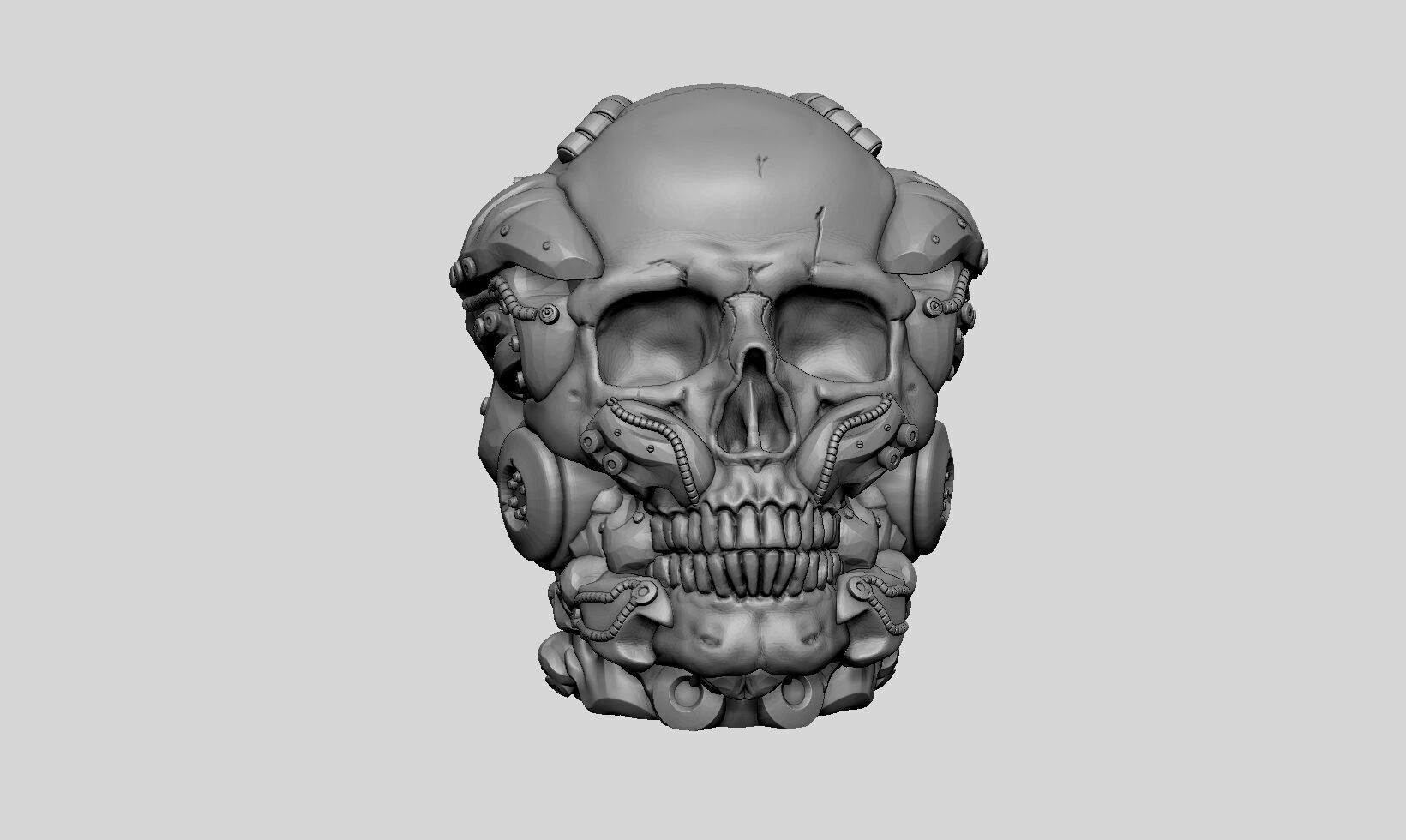 Robot Skull Headphone Stand Cyborg Headset Stand  3D print model_11