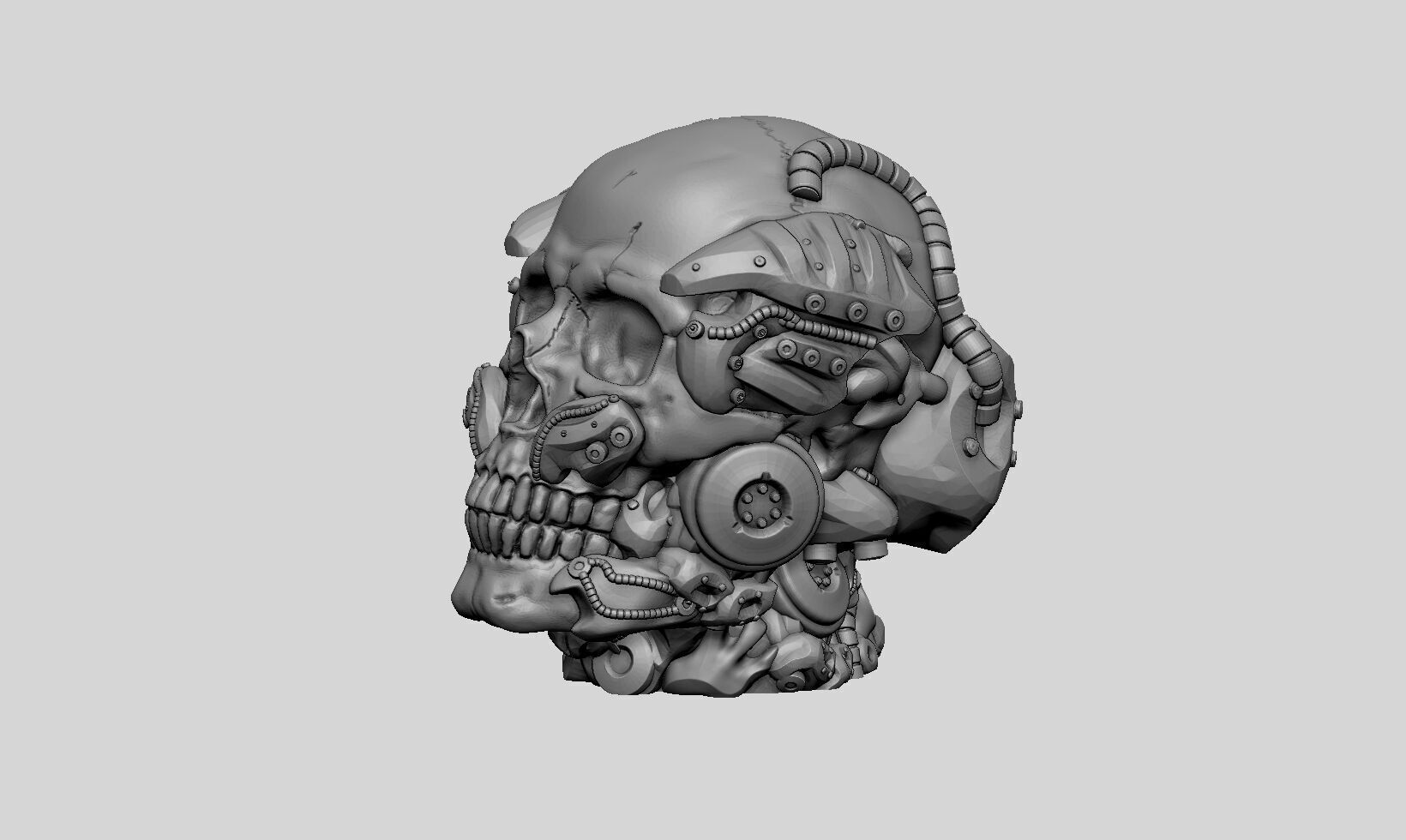 Robot Skull Headphone Stand Cyborg Headset Stand  3D print model_5