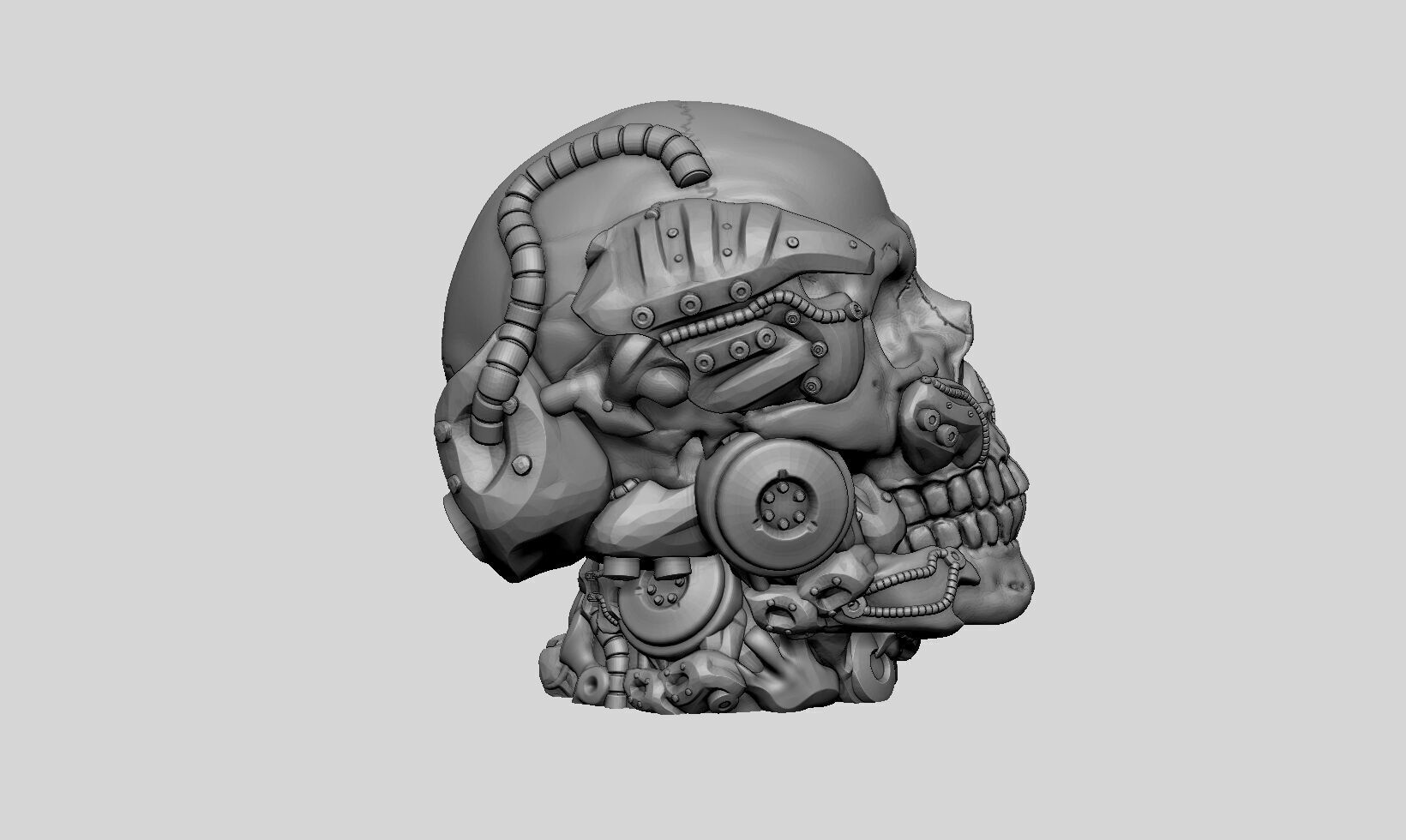 Robot Skull Headphone Stand Cyborg Headset Stand  3D print model_7