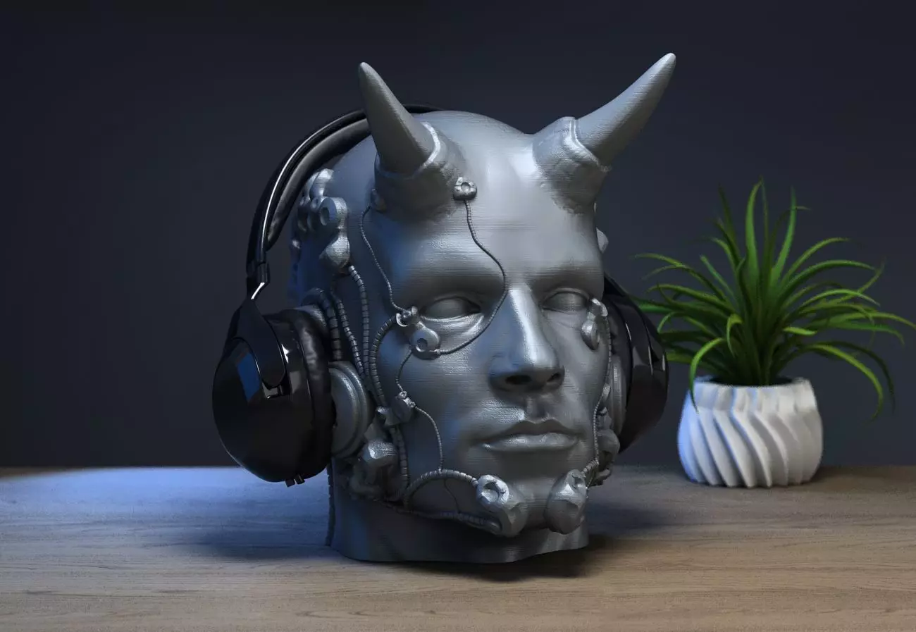 Robot human demon orc Headphone Stand Cyborg Headset Stand 3D print model_0