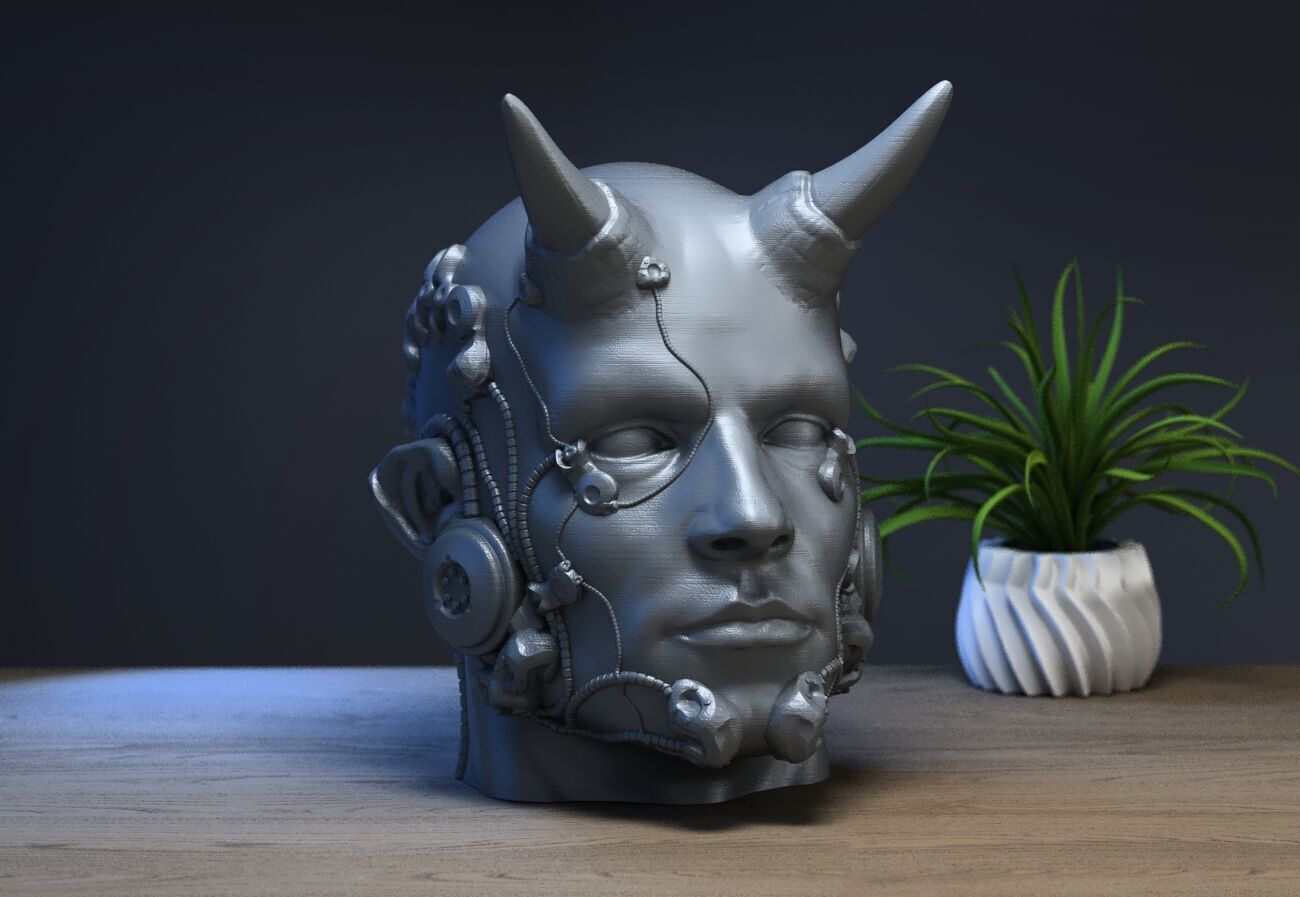 Robot human demon orc Headphone Stand Cyborg Headset Stand 3D print model_1