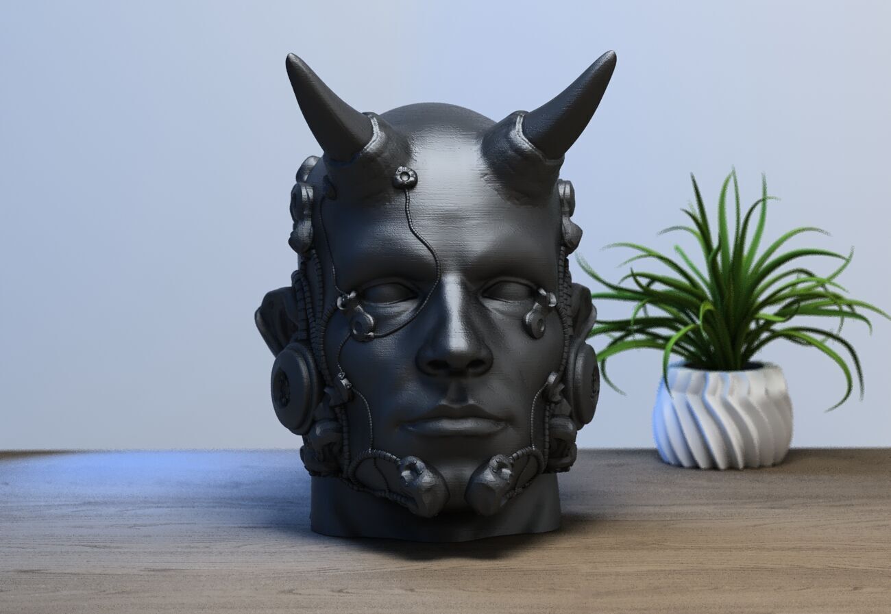 Robot human demon orc Headphone Stand Cyborg Headset Stand 3D print model_4