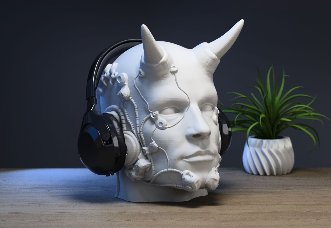 Robot human demon orc Headphone Stand Cyborg Headset Stand 3D print model_3