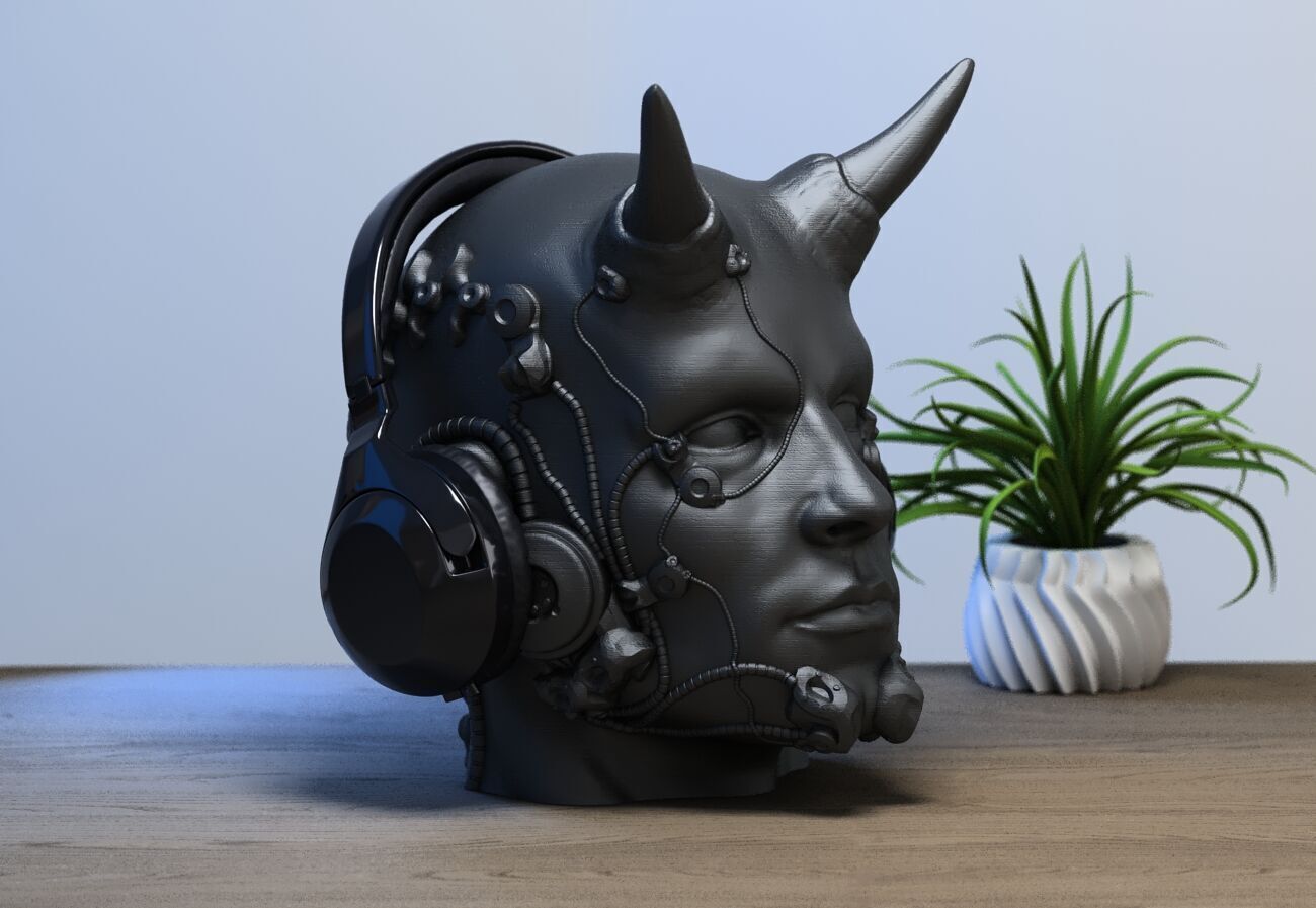 Robot human demon orc Headphone Stand Cyborg Headset Stand 3D print model_5
