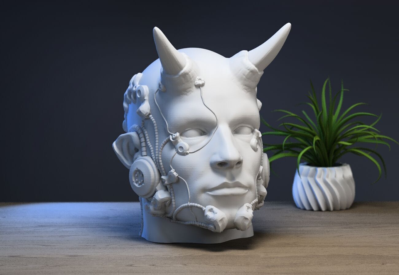 Robot human demon orc Headphone Stand Cyborg Headset Stand 3D print model_2