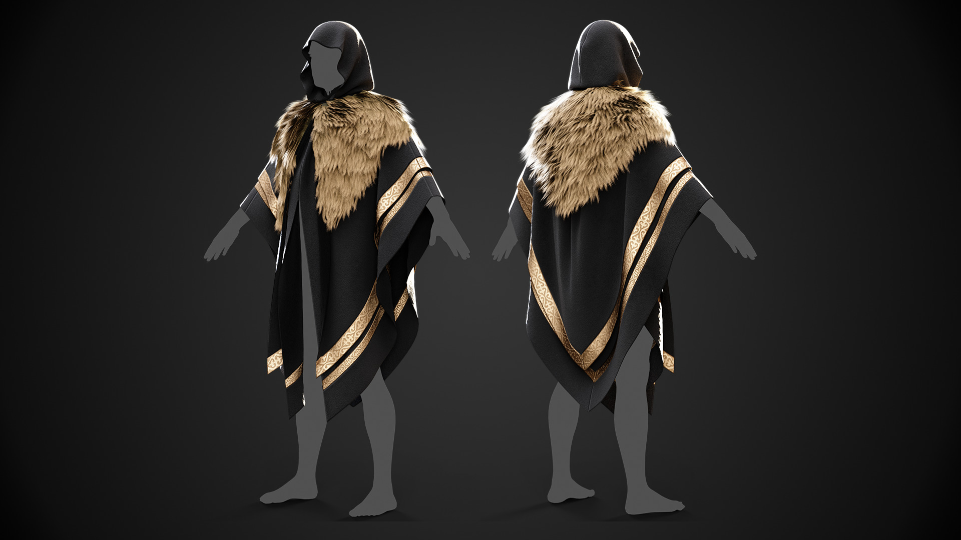 Low Poly Golden Fur Medieval Cloak 3D Model Low-poly 3D model_2