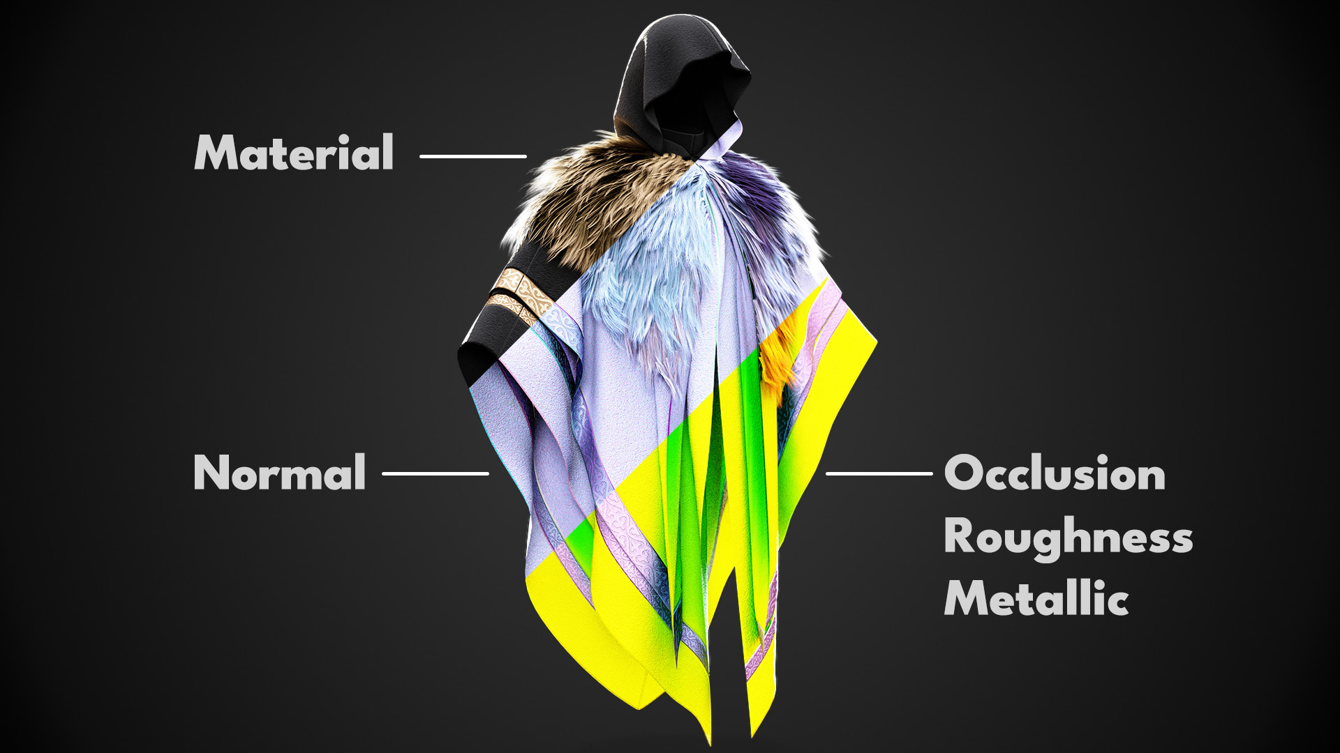 Low Poly Golden Fur Medieval Cloak 3D Model Low-poly 3D model_3
