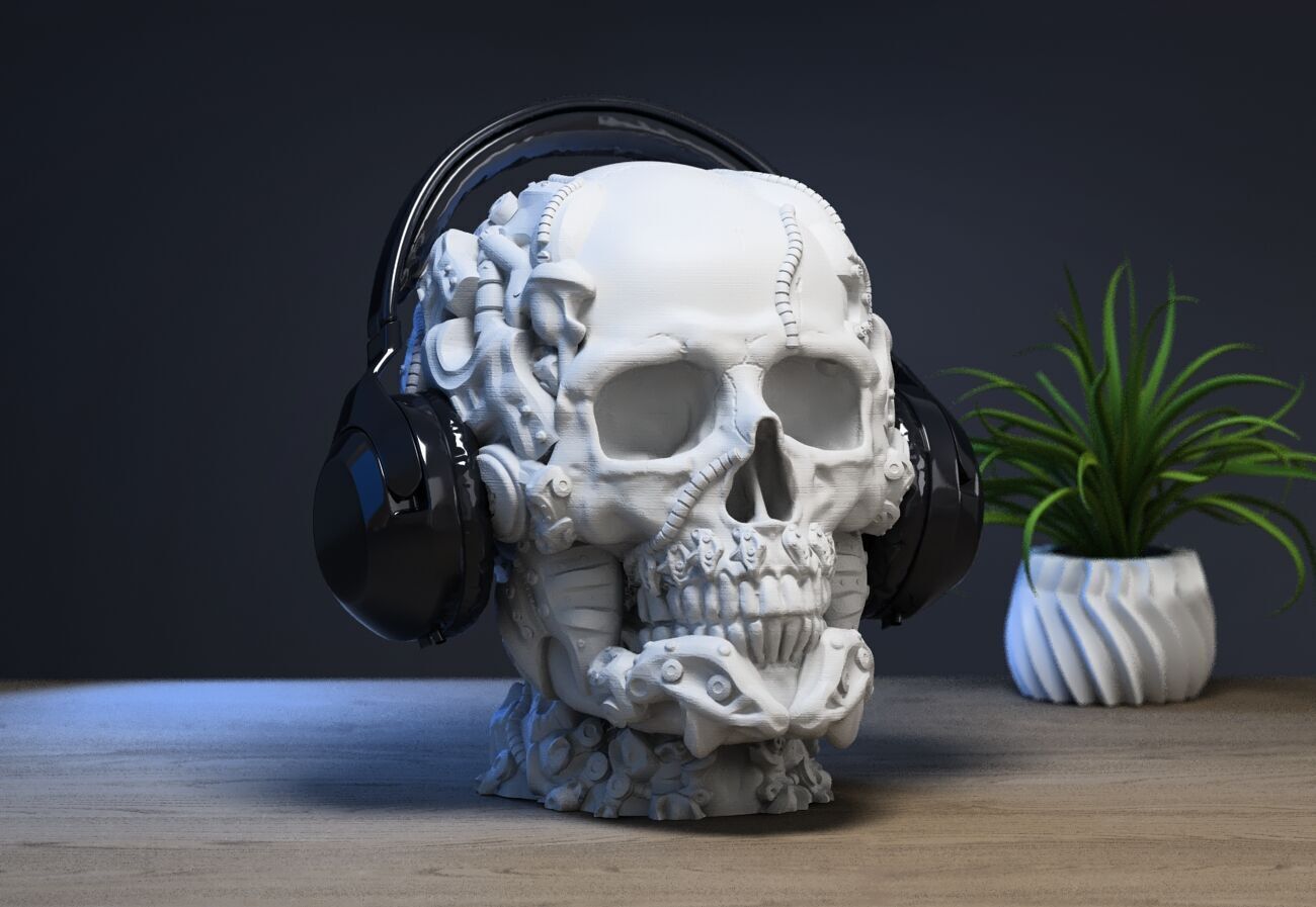 Robot Skull Headphone Stand  Cyborg Headset Stand  3D print model_2