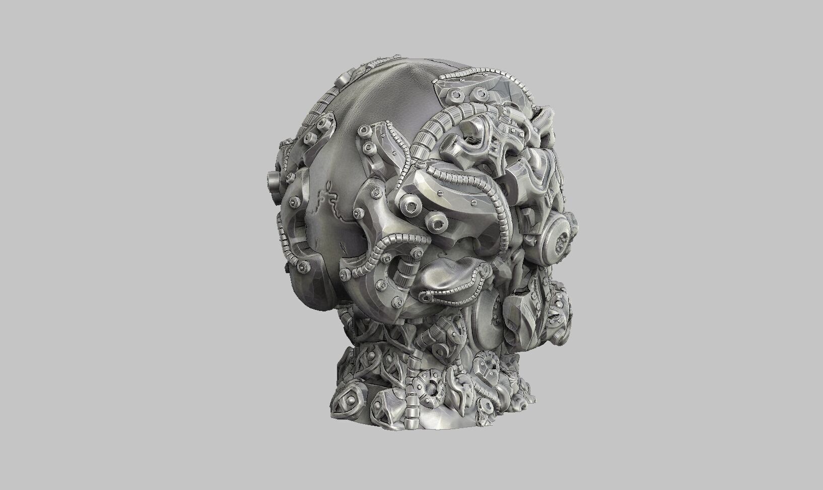 Robot Skull Headphone Stand  Cyborg Headset Stand  3D print model_9