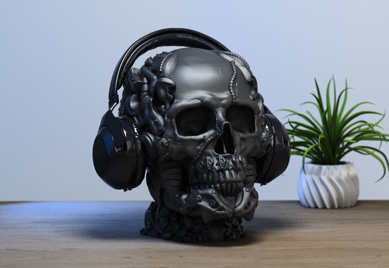 Robot Skull Headphone Stand  Cyborg Headset Stand  3D print model_3
