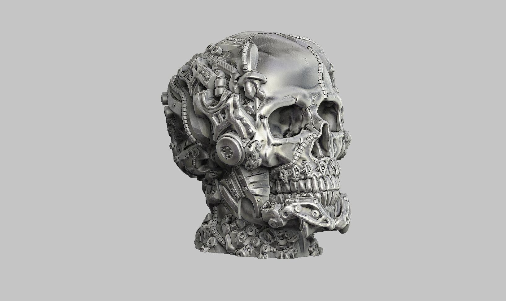 Robot Skull Headphone Stand  Cyborg Headset Stand  3D print model_7
