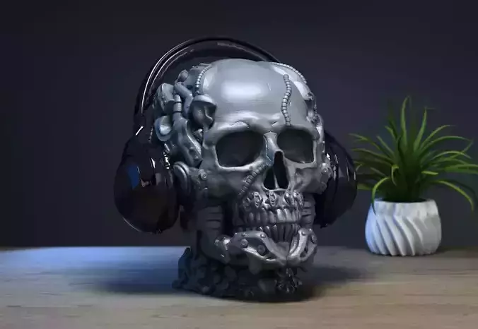 Robot Skull Headphone Stand  Cyborg Headset Stand  3D print model
